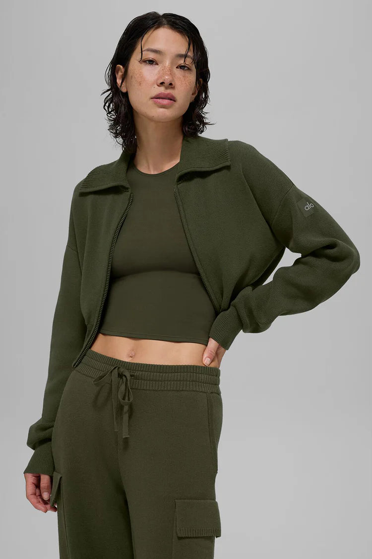 Scholar cropped knit full-zip jacket