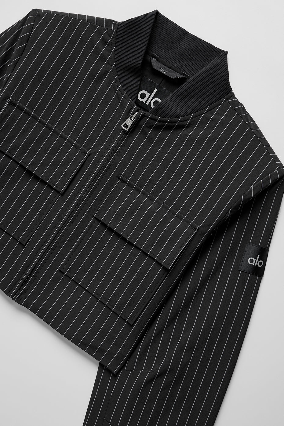 Cropped fine-striped full-zip jacket