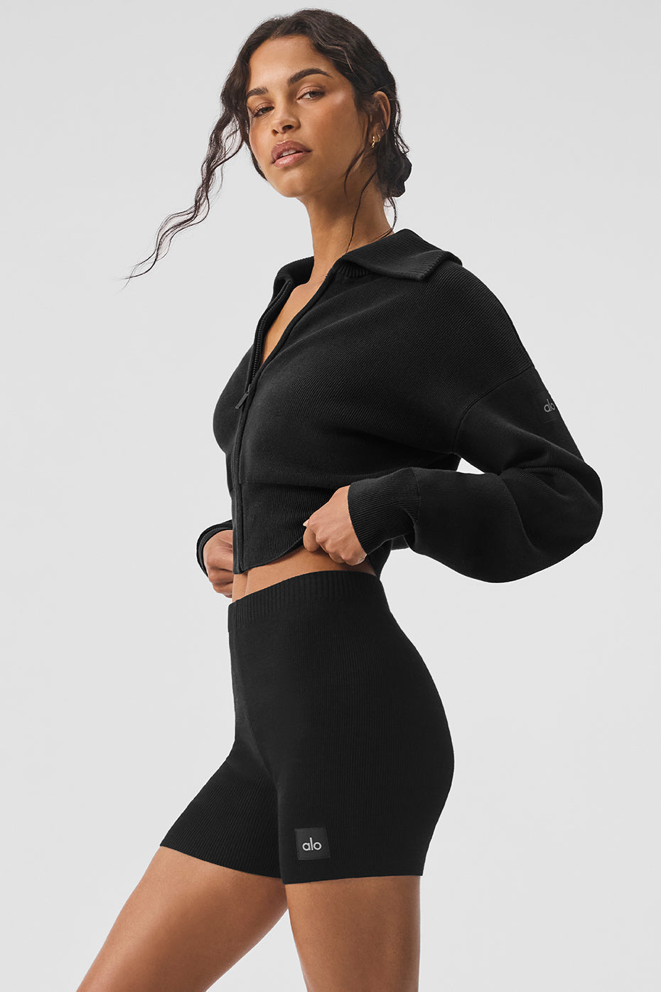 Scholar cropped knit full-zip jacket