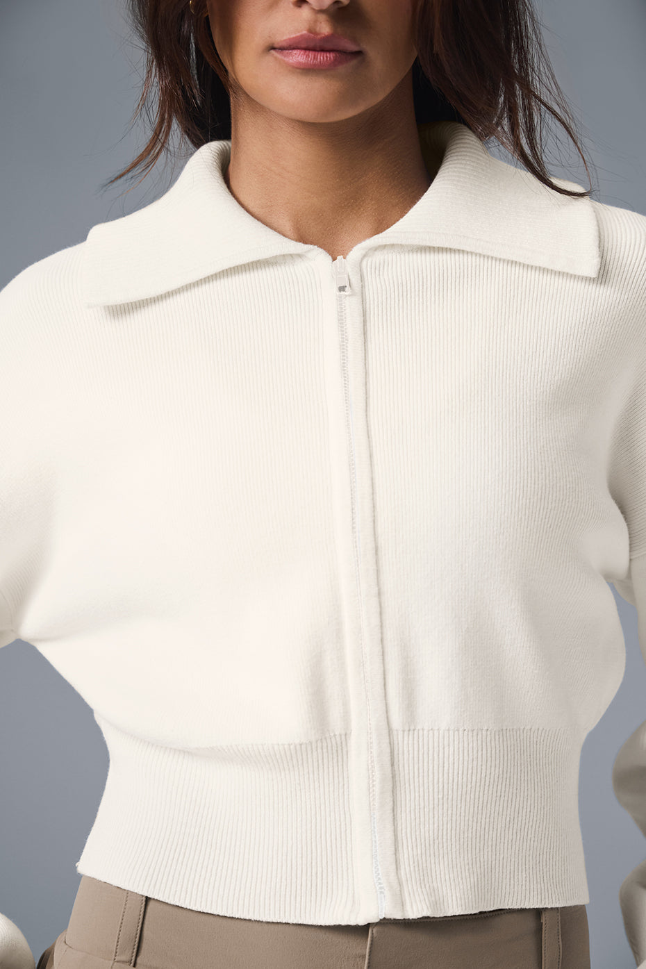 Scholar cropped knit full-zip jacket